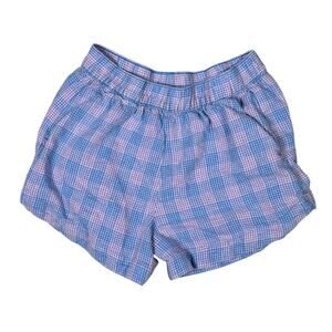 Patagonia Womens M Garden Island Shorts 3.5" Hemp Blend Pink/Blue Check Pockets